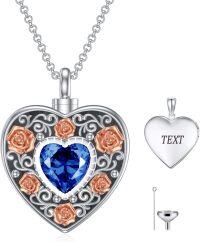 wholesale Sterling Silver Birthstone Angel Wing Cross Rose Heart Cremation Urn Necklace for Women with Funnel Kit ( chars)-Heart Non-personalized 09-Sep-Sapphire-Heart Personalized 09-Sep-Sapphire