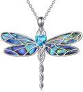 wholesale 925 Sterling Silver Abalone Shell Blue Crystal Heart Dragonfly Pendant Necklace for Women-0-0