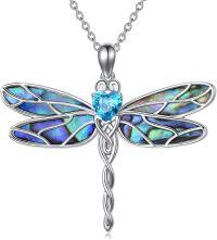 wholesale 925 Sterling Silver Abalone Shell Blue Crystal Heart Dragonfly Pendant Necklace for Women-Abalone Dragonfly