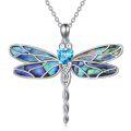 wholesale 925 Sterling Silver Dragonfly Pendant With Blue Heart Gemstone And Abalone Shells Wings And Tail-0-0