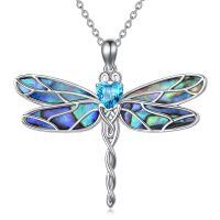 wholesale 925 Sterling Silver Dragonfly Pendant With Blue Heart Gemstone And Abalone Shells Wings And Tail-Abalone Dragonfly