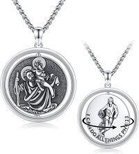wholesale 925 Sterling Silver Patron Saint Medal Pendant Necklace for Men (2 5mm 22 +2 Rolo Chain)-B001-Reversible Saint Christopher