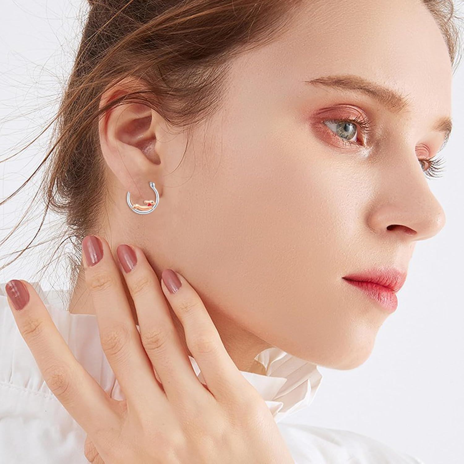 wholesale S925 Sterling Silver Hypoallergenic Dachshund Dog Hoop Earrings - Cute Gift for Women-0-3