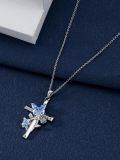wholesale 925 Sterling Silver Blue Crystal Butterfly & Rose Cross Pendant Necklace Gift for Mom Wife Grandmother-0-3
