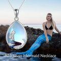 wholesale 925 Sterling Silver Teardrop Moonstone Mermaid Pendant Necklace for Women and Girls-0-5