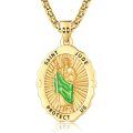 wholesale 925 Sterling Silver Saint Jude Medal Pendant Necklace 18k Gold Plated Green Enamel-0-0