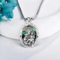 wholesale 925 Sterling Silver Oval St Anthony Medal Prayer for Us Pendant Necklace w/ Abalone Shell & Chain-0-3