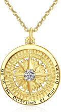 wholesale 925 Sterling Silver & Birthstone Gold Compass Necklace for Women, 24mm Pendant, 18-20 Chain, Gift for Mom Wife Sister, Hypoallergenic-0-0