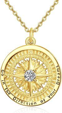 wholesale 925 Sterling Silver & Birthstone Gold Compass Necklace for Women, 24mm Pendant, 18-20 Chain, Gift for Mom Wife Sister, Hypoallergenic-D02-April