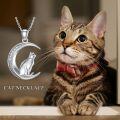 wholesale 925 Sterling Silver Crescent Moon with Black Cat and Cubic Zirconias Pendant Necklace for Women-0-2