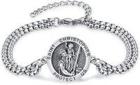 wholesale 925 Sterling Silver Saint Christopher Bracelet Religious Protection Jewelry Amulet Gift for Men Women with 7+2 inch -5-Saint Christopher