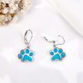 wholesale 925 Sterling Silver Turquoise Stone Paw Print Leverback Earring for Women Girls Animal Lover Gift-0-1