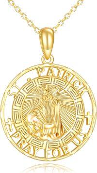 wholesale 14K Gold Saint Patrick Round Medal Religious Protection Pendant Necklace for Men & Women-H-St Patrick Necklace