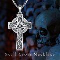 wholesale 925 Sterling Silver Cross with Gothic Skull Pendant Necklace for Women and Men-0-5