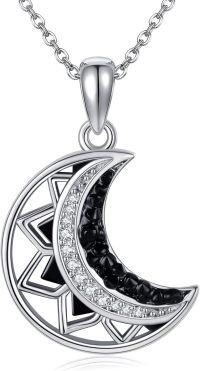 wholesale 925 Sterling Silver Crescent Moon Star Pendant Necklace with Cubic Zirconia Stones for Women  48cm Chain Length-Gothic Moon