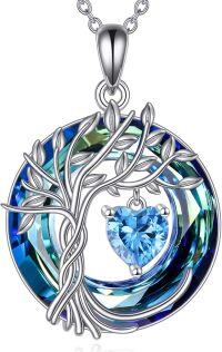 wholesale Sterling Silver Crystal Tree of Life Pendant Necklace for Women-12-Dec-Blue Topaz