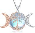 wholesale 925 Sterling Silver Moon & Tree Pendant Necklaces for Women - Blue Opalite Stone -0-0