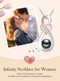 wholesale 925 Sterling Silver & Tahitian Black Pearl Infinity Heart Pendant Necklace, Rose Gold Plated, 18 Chain w/ Extender, Gift Box-0-5