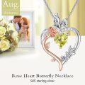 wholesale TOUPOP August Birthstone Necklace 925 Sterling Silver Rose Heart Peridot Necklace Heart Butterfly Pendant Necklace Jewelry Anniversary Birthday Christmas Gifts For Women Her Wife Girlfriend Mom -0-2
