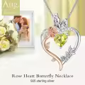 TOUPOP Sterling Silver Peridot Rose Heart Butterfly Pendant Necklace-0-2