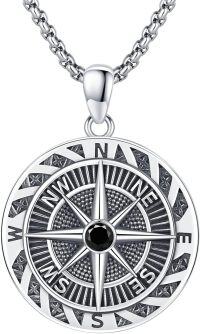 wholesale 925 Sterling Silver Compass Pendant Travel Necklace  for Women and Men -Black-Compass