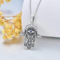 wholesale 925 Sterling Silver Blue Sapphire Evil Eye Hamsa Hand Pendant Necklace with Floral Design-0-4