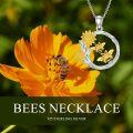 wholesale 925 Sterling Silver Sunflower & Honeybee Circle Pendant Necklace for Women Mothers' Gifts on Valentine's Day and Christmas-0-3
