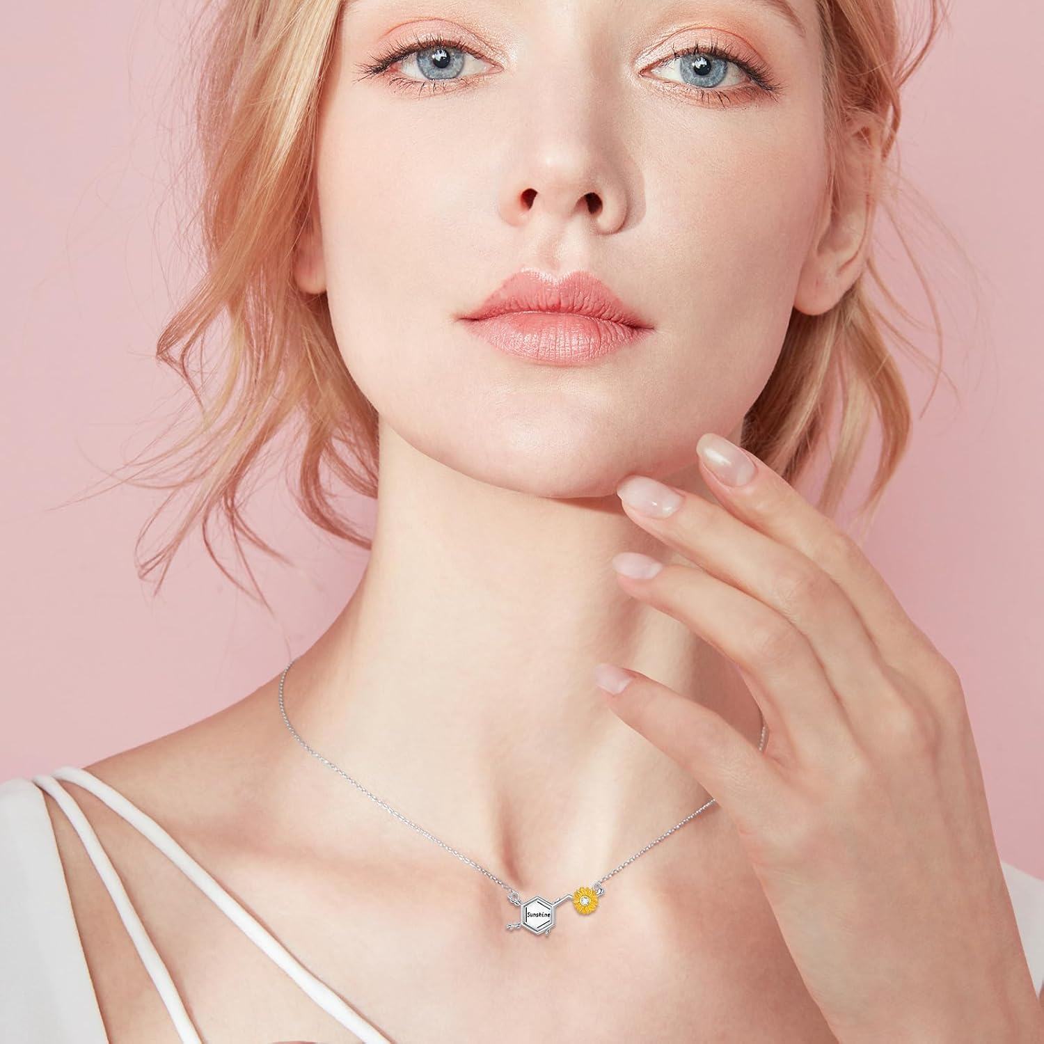 Sterling Silver Flower Necklace (Sunflower Lily Daffodil Lotus Daisy Rose Hibiscus Lavender Scottish Thistle Forget Me Not) Flower of Life Jewelry Gifts for Women-0-4