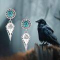wholesale 925 Sterling Silver Viking Valknut Turquoise Stone Raven Skull Crown Dangle Earrings for Men & Women-0-4