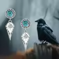 wholesale 925 Sterling Silver Viking Valknut Turquoise Stone Raven Skull Crown Dangle Earrings Wholesale for Men & Women-0-4