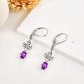 wholesale 925 Sterling Silver Purple Amethyst Dangle Leverback Earrings with Floral Design-0-3