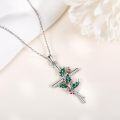 wholesale 925 Sterling Silver Christmas Holly Leaf & Berry Cross Pendant Necklace-0-2