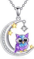 wholesale 925 Sterling Silver Moon & Owl Charm Necklace with Cubic Zirconia Stones and Stars - Gifts for Her-0-0