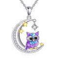 wholesale 925 Sterling Silver Purple Owl Moon Necklace With Stars And Crystal Charm-0-0