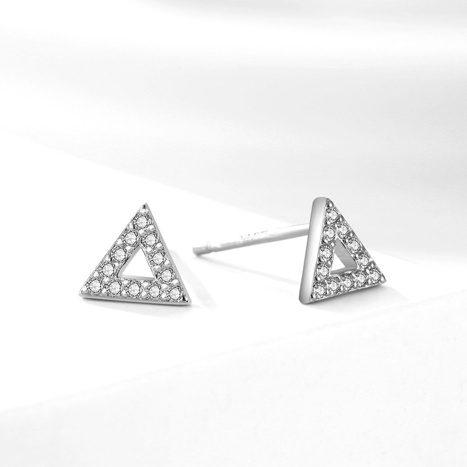 Sterling Silver Cubic Zirconia Triangle Earrings for Women Teens Dainty Gifts-0-4