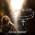 wholesale 925 Sterling Silver Christian Baptism Double Chain Cross Ankle Bracelet-0-6