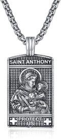 wholesale 925 Sterling Silver St Anthony Protect Us Charm Mens Chain Necklace-0-0