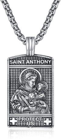 wholesale 925 Sterling Silver St Anthony Protect Us Charm Mens Chain Necklace-St Anthony