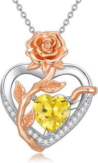 wholesale  Sterling Silver Rose Quartz Heart Pendant Necklace for Women -11-Nov. - Citrine