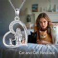 wholesale 925 Sterling Silver Cat Necklace for Women - Heart-Shaped Pendant with Cats s-0-3
