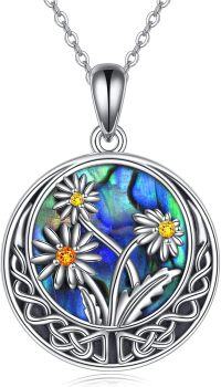 wholesale Sterling Silver Abalone Shell Celtic Knot Birth Flower Necklace for Women-04-April