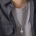 wholesale 925 Sterling Silver Hammered Lightning Bolt Pendant Necklaces for Men Women s 45cm Chain Length-0-1
