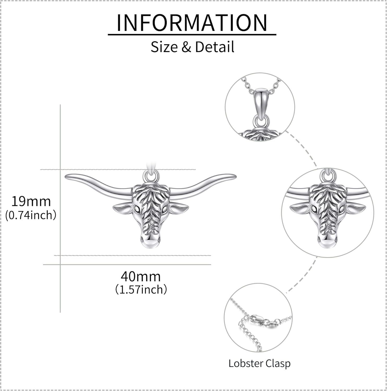 wholesale 925 Sterling Silver Bull Head Pendant Necklace with Chain for Women Men  48cm Length-0-3