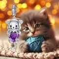 wholesale 925 Sterling Silver Amethyst Cat Charm - 0.98\ Longevity Wealth Symbol, 9mm Heart Birthstone, Gift for Women-0-4