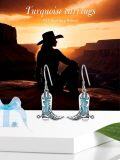 wholesale 925 Sterling Silver Turquoise Cowboy Boot Dangle Drop Earrings for Women-0-5