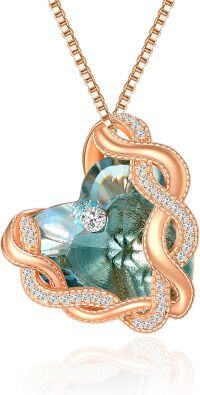 wholesale 925 Sterling Silver Infinity Heart Birthstone Crystal Necklace-03-Mar-Aquamarine Blue