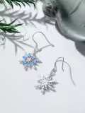 wholesale 925 Sterling Silver Blue Crystal Snowflake Drop Earrings for Women-0-2