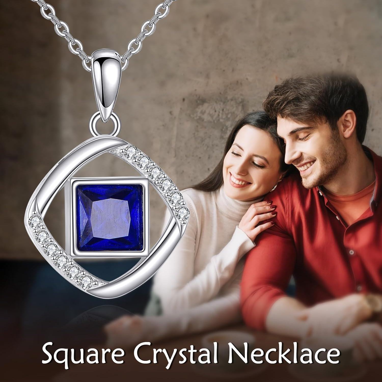 wholesale 925 Sterling Silver Square Blue Crystal Pendant Necklace for Women-0-4