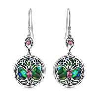 wholesale 925 Sterling Silver Celtic Knot Tree Of Life Earrings Wholesale With Green Malachite And Blue Crystal-Pink