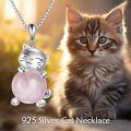 wholesale 925 Sterling Silver Rose Quartz Lucky Cat Pendant Necklace for Women Girls s 38cm Chain Length-0-1